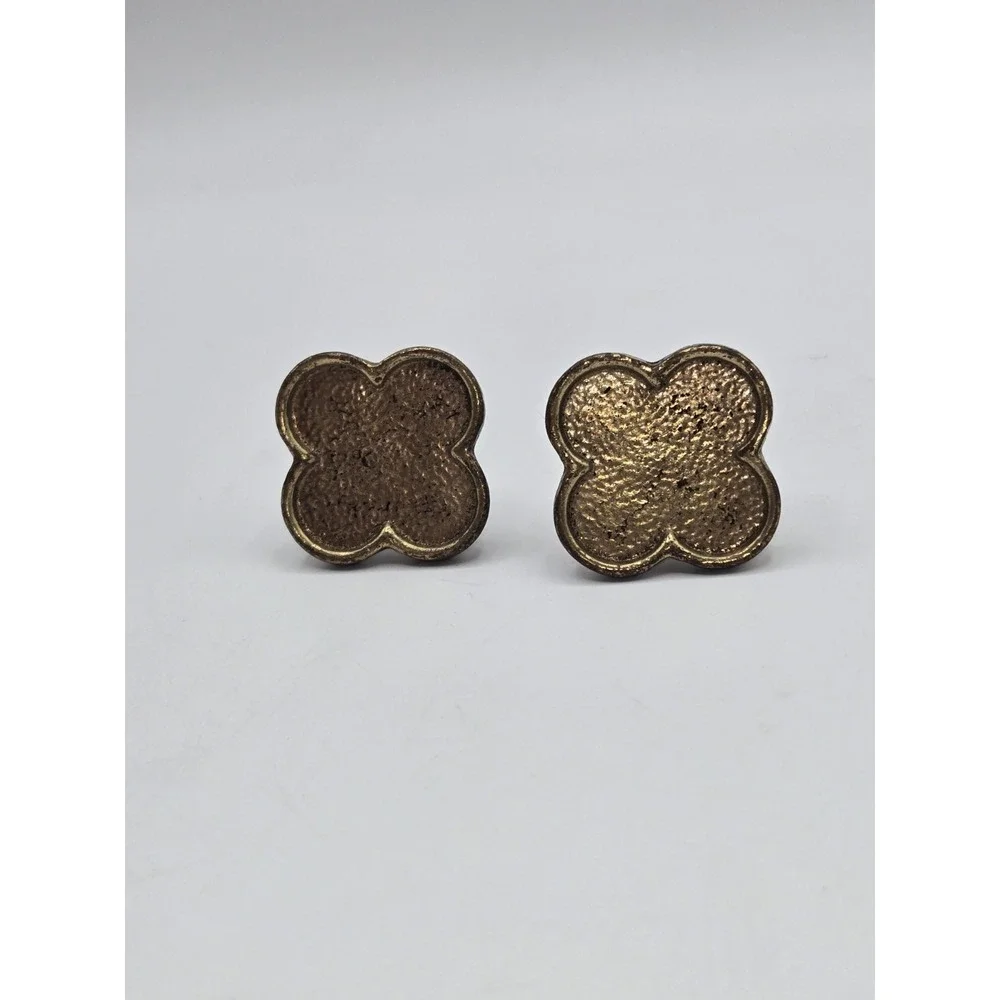 Quatrefoil Brass Tone Cabinet Knobs Pair Textured Clover Furniture Hardware